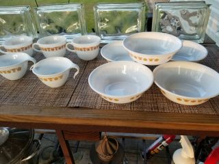 Vintage Corning Corelle Butterfly Gold 5 Bowls,  3 Cups,  1 Hook Creamer & 1 Cup