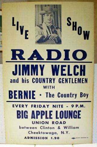 Rare Vintage Country Music Poster - Jimmy Welch & His Country Gentlemen -
