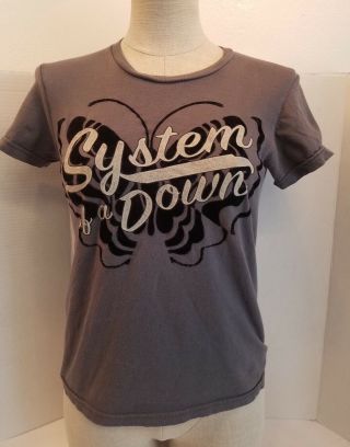 System Of A Down T - Shirt Gray W/ Black Velour - Like Butterfly Design Ladies Med