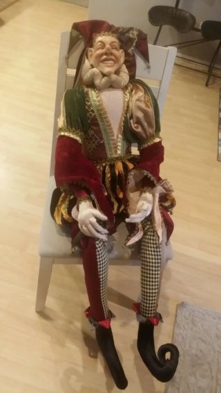 Wayne M Kleski Large 54 " Jointed Jester Doll Victorian Christmas Prop