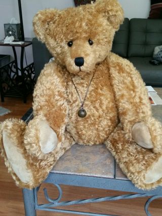 26 " Mohair Teddy Bear By The Late Pamela Wooley Curly Golden Chubby Soulful