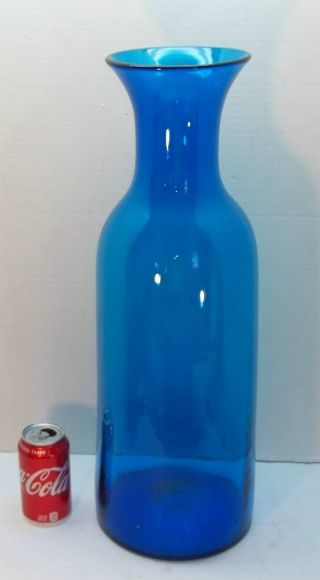 Vintage 23 " Blenko Mid Century Modern Blue Art Glass Floor Vase Wayne Husted