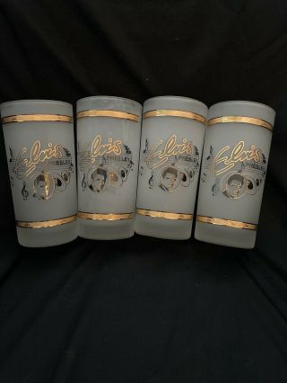 Elvis Presley Gold Accent Frosted Drinking Glasses 5 1/2 " Tall Rock - N - Roll