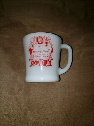 Rare Vintage Fire King " The " Beverage Mart Madison Wis Tom & Jerry Christmas Mug