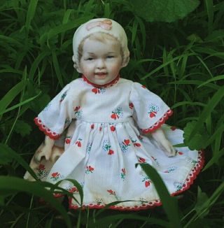 Antique All Bisque Jointed Character Girl Doll Made By Recknagel Or Heubach