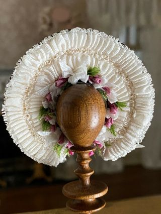 Vintage Miniature Dollhouse Artisan Silk Victorian Ladies Hat Wood Hat Stand