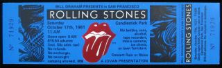 Rolling Stones 1981 Candlestick Park Full Concert Ticket B Tattoo You Tour Sharp