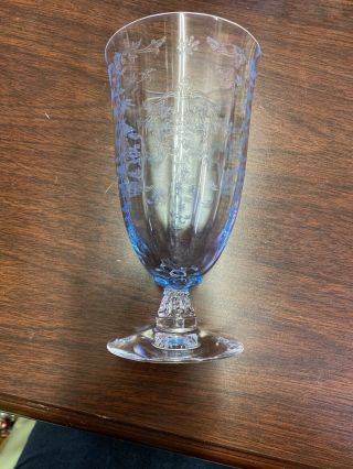 Fostoria Navarre Blue Etched Crystal Iced Tea Glass 5 7/8in.  4 Available
