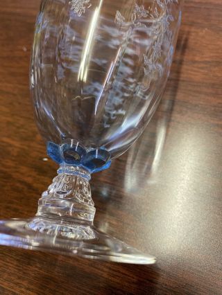 Fostoria Navarre Blue Etched Crystal Iced Tea Glass 5 7/8in.  4 Available 2