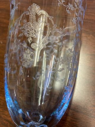 Fostoria Navarre Blue Etched Crystal Iced Tea Glass 5 7/8in.  4 Available 3