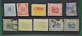 India Feudatory States Stamps Selection Of 10 On Stock Card (j82)