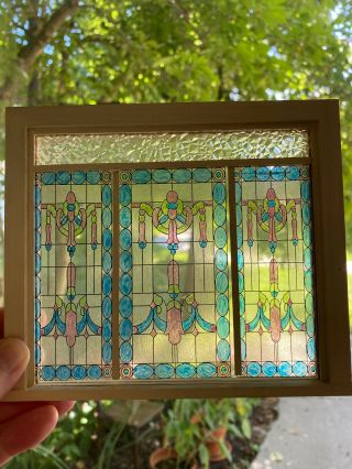 Vintage Miniature Dollhouse Rare Trio Stained Glass Windows Royal Pane England
