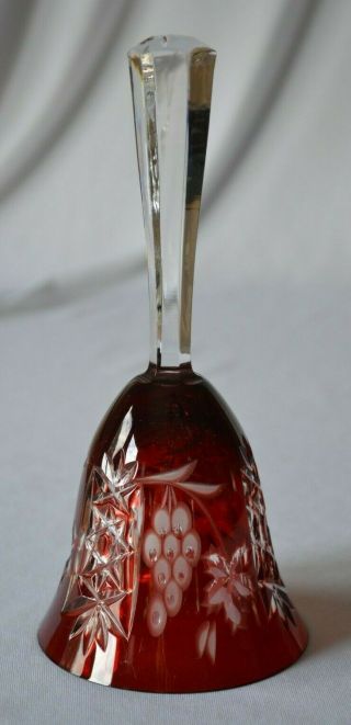 Bohemian Crystal Ruby Red Cut To Clear Grape & Leaf Bell