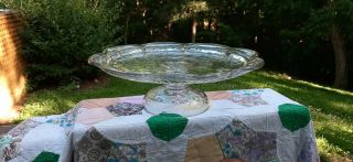 Vintage Pressed Glass Cake Stand,  Scalloped Edge,  Floral Pattern
