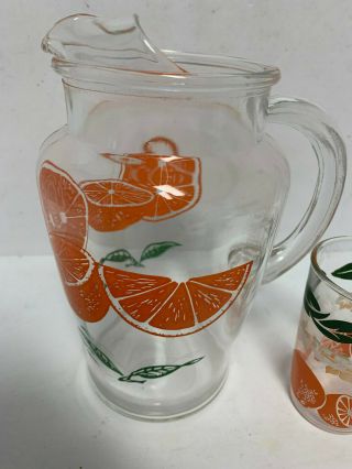 Vintage Orange Juice Carafe Decanter Pitcher With 2 Glasses
