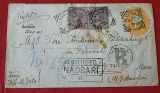 Mayfairstamps India 1894 Naosari Qv Registered Uprated Stationery Cover To Us Ww