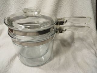 Vintage Pyrex Flameware Glass Double Boiler Pot With Lid 1 - 1/2 Qt