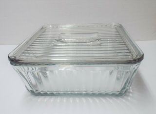 Anchor Hocking 1932 Vintage Design Clear Square Glass Refrigerator 9x9 Dish/lid