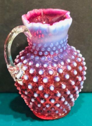 Fenton Cranberry Ruby Opalescent Hobnail 6” Jug Pitcher Vase 2