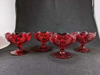 Vintage Ruby Fostoria Coin Glass Sherbet,  Footed Dessert Cups 4pc.