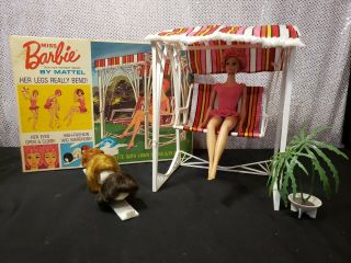 Vintage 1963 Miss Barbie Doll & Lawn Swing Playset Mattel 1060 Complete