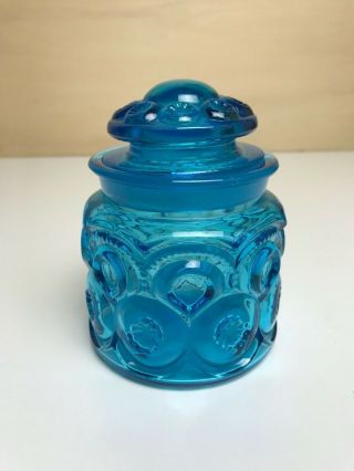 Vintage Small Blue Le Smith Moon And Star Glass Jar Turquoise