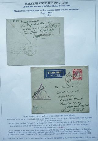 Malaya 23 May 1941 Censored Airmail Cover W/ " Fpo No 32 " Cds To Banglore,  India