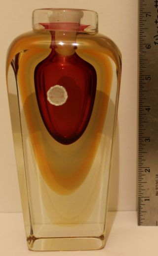 Vintage 7 " Murano Italian Italy Art Glass Red Orange Glow Bud Vase Perfume?