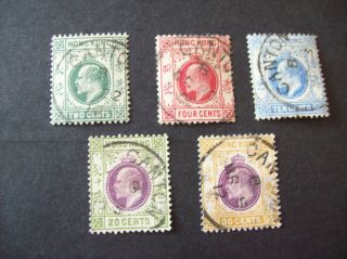 5 X Hong Kong Edvii 1907 2c - 30c Stamps All With Top Quality 