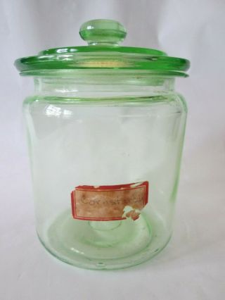Covered Cannister Vintage Hocking Kitchen Glass Depression Green Color: Lovely
