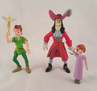 Vintage Disney World Peter Pan Captain Hook Posable Figures Wendy Tinkerbell Pvc