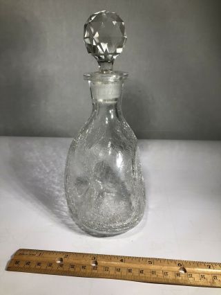 Vintage Clear Crackle Glass " Pinched " Decanter Bottle With Stopper