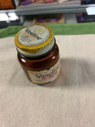 Vintage Glass Vaseline Bottle; Carbolated Petroleum Jelly In Amber Bottle Empty