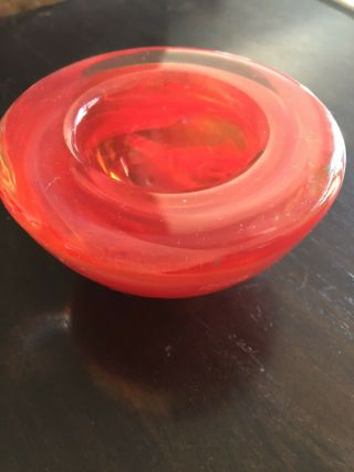Kosta Boda Atoll Orange & Clear Swirl Art Glass Votive Candle Holder Anna Ehrner