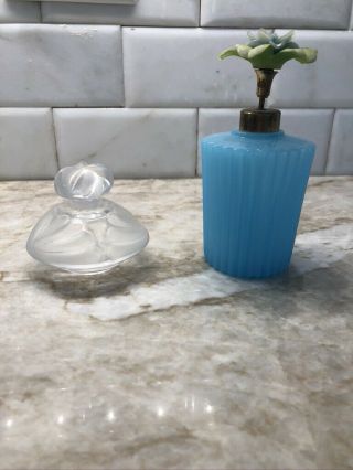Lalique Perfume Bottle And French Blue Bottle