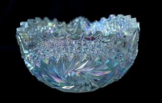 Vintage Indiana Glass Iridescent White Heirloom Carnival Glass Bowl