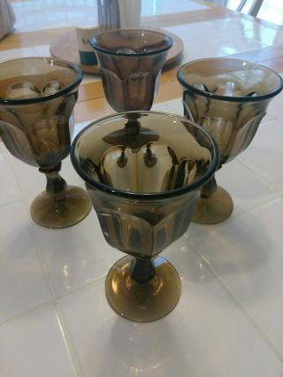 4 Vintage Old Williamsburg Brown Wine Goblet Glasses Imperial Glass Ohio