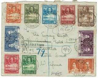 Sierra Leone 1937 Kgv And Kgvi On Registered Cover To Gold Coast