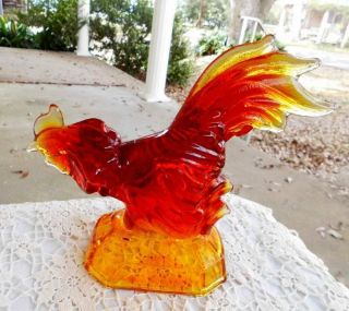 Vintage Le Smith Amberina Glass Rooster Figurine 9 " Tall