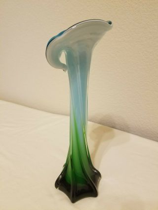 MURANO Art Glass Jack In the Pulpit Twisted Ribbed Vase Aqua to Green 11 1/4 