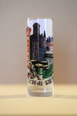 Hard Rock Cafe 4” Cordial Shot Glass Chicago Hotel (love All Serve All) Hrc