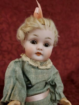 Antique German Bisque Head Doll Kestner 143 Shelf Size 8 Inches Sleep Eyes