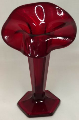 Westmoreland Ruby Red Art Glass Hexagon Base Paneled Jip Vase Jack In The Pulpit