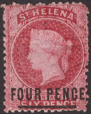 St Helena 1868 Qv 4d Carmine - Rose Type B Perf 12½ Sg14 Cat £150 W Creasing
