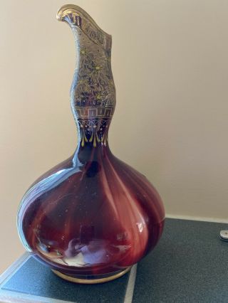 Stunning Vintage Moser Loetz Pitcher Vase Phenomenal Gilt Work Numbered