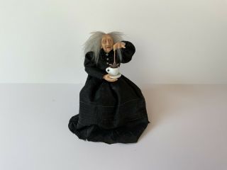 Witch W/ Mouse Tea Haunted dollhouse Miniature 1:12 scale Pat Benedict OOAK 2