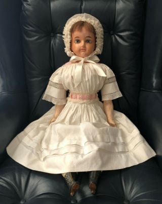 28 " Antique German Wax Over Composition Doll W/ Stunning Glass Eyes