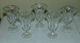 Vtg Set Of 5 Tulip Soda Fountain Ice Cream Sundaefooted Parfait 6 " Glasses