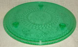 Rare U.  S.  Glass Company Maple Leaf Uranium Green Depression Glass 12 " Cake Plate