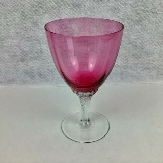 Borgfeldt Cranberry “lisa” 6” Water Goblet Clear Twisted Stem Optic Panels 1 - 7